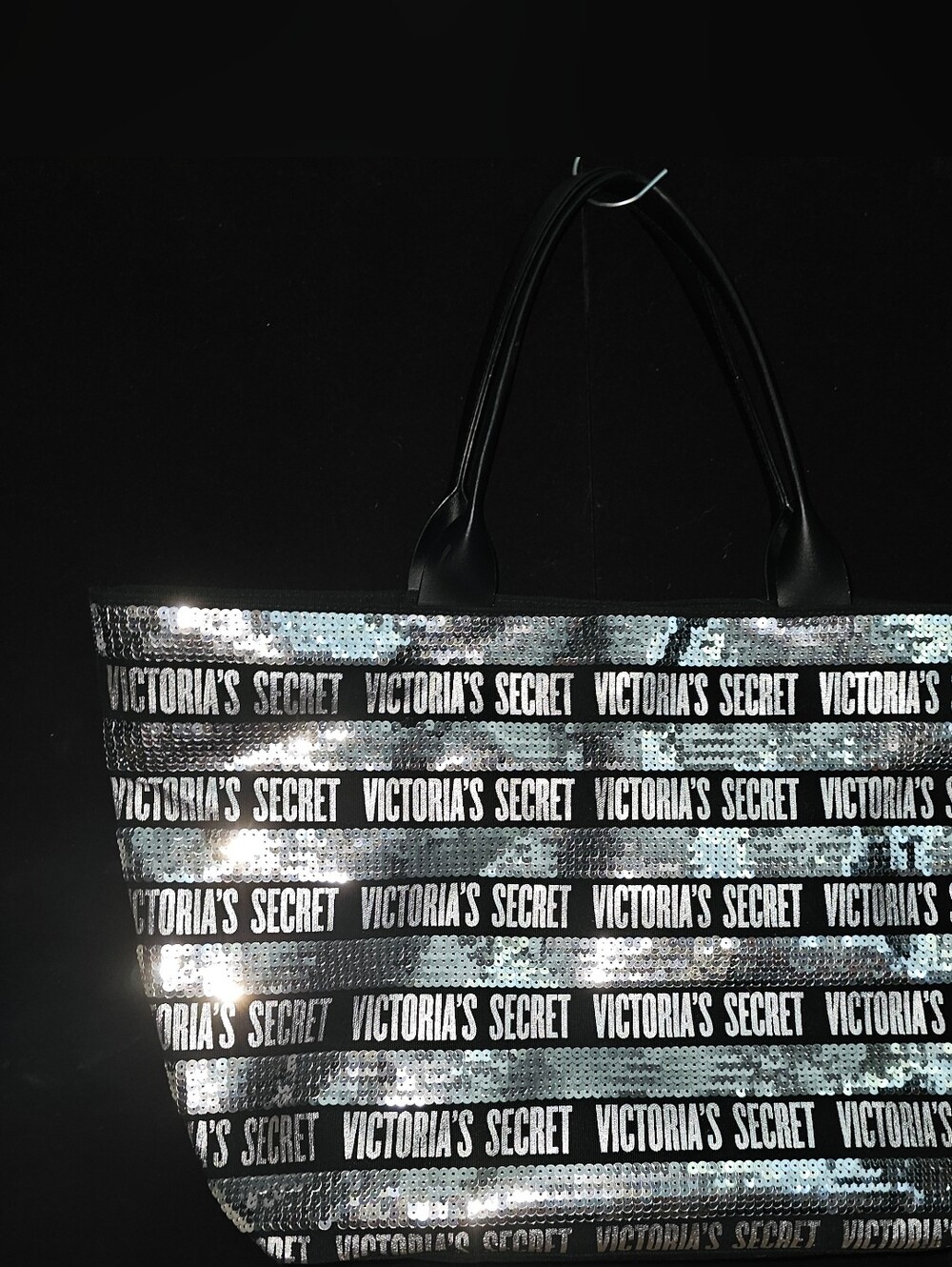 Black W/ Silver Sequins Victoria's Secret Tote 22x13x6